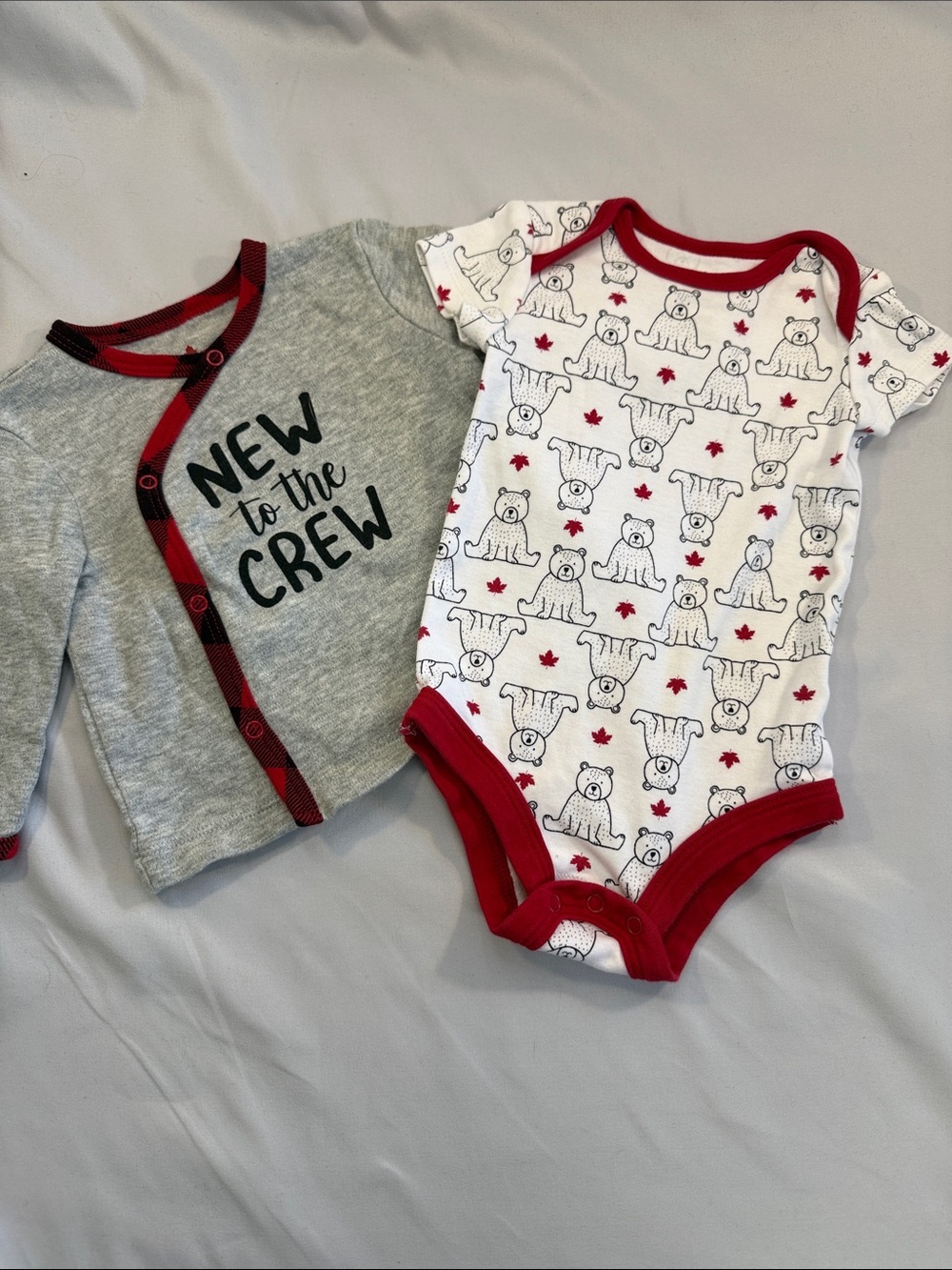 Canadiana New to the Crew Gray & Red Baby Bodysuit Set